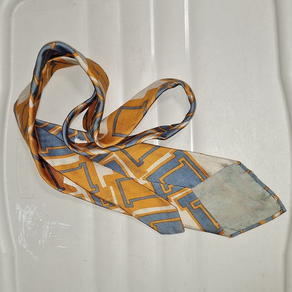 Vintage Christian Dior silk tie - blue/orange/cream - Picture 2 of 5